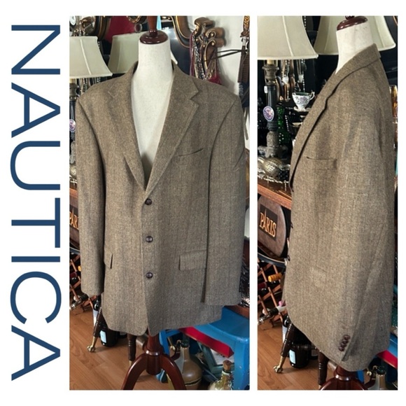 Brown Wool Tweed Three-Button Sportcoat Blazer